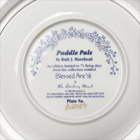 1992 Danbury Mint Blessed Are Ye Puddle Pals Cat Decorative Collector Plate - Picture 2 of 3